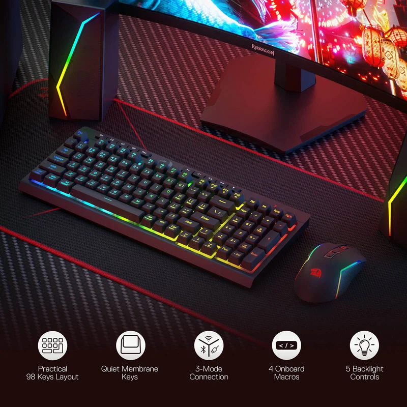 (Open-box) RYLO PRO S142 Membrane Keyboard & Mouse Tri-Mode Combo