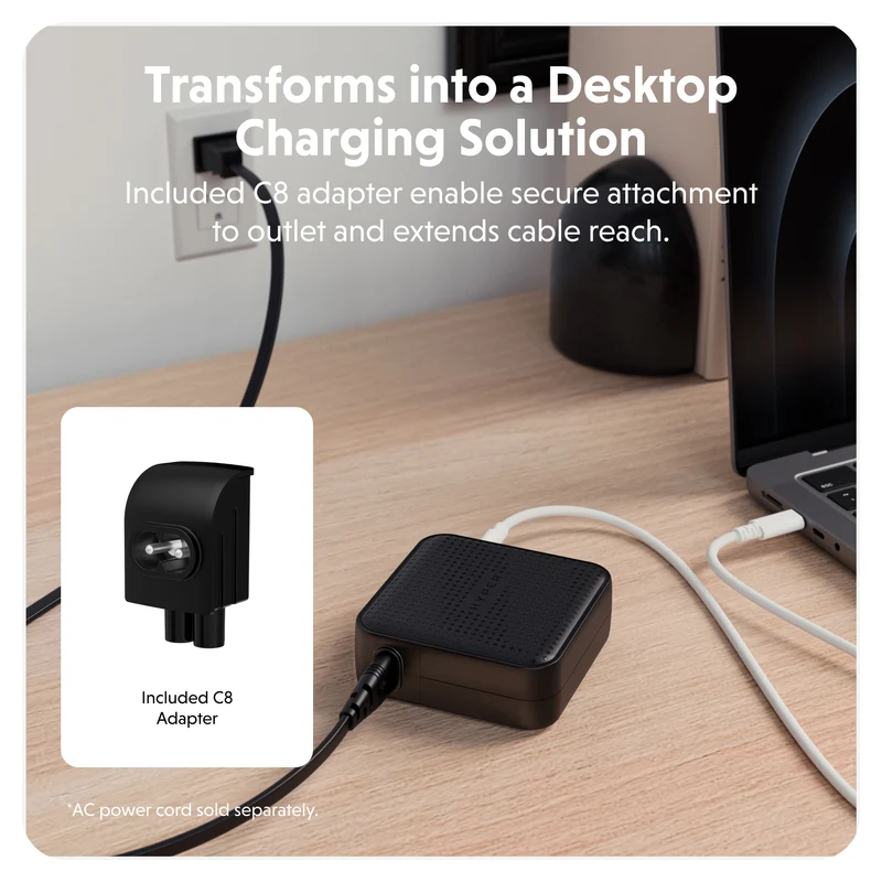 Chargeur de voyage HyperJuice® 100 W USB-C GaN testé pour la sécurité - Noir