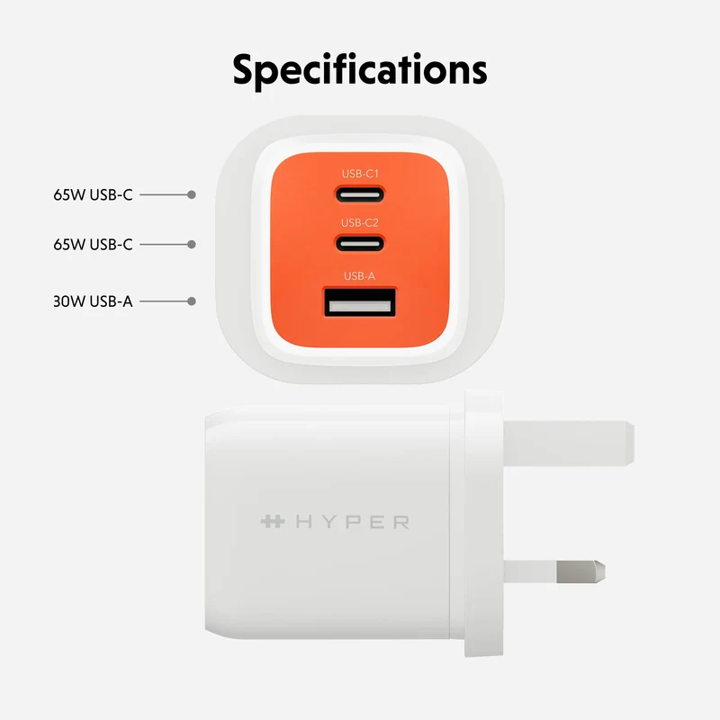 Chargeur GaN HyperJuice Flex 65 W - Orange (UE)