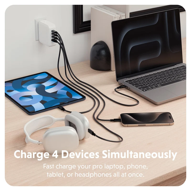 Chargeur de voyage HyperJuice® 100 W USB-C GaN testé pour la sécurité - Blanc