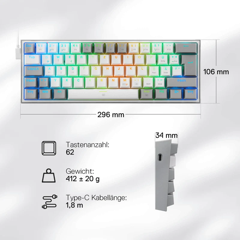 FIZZ K617DE 60% Mini mechanische Tastatur – Weiß & Grau