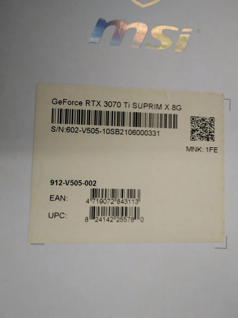 Carte graphique MSI : GEFORCE RTX 3070 TI SUPRIM X8G