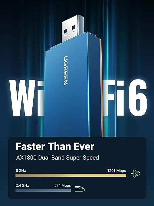 UGREEN Adaptateur Wifi6 WPA3 AX1800M 2.4Ghz/5Ghz USB Dongle