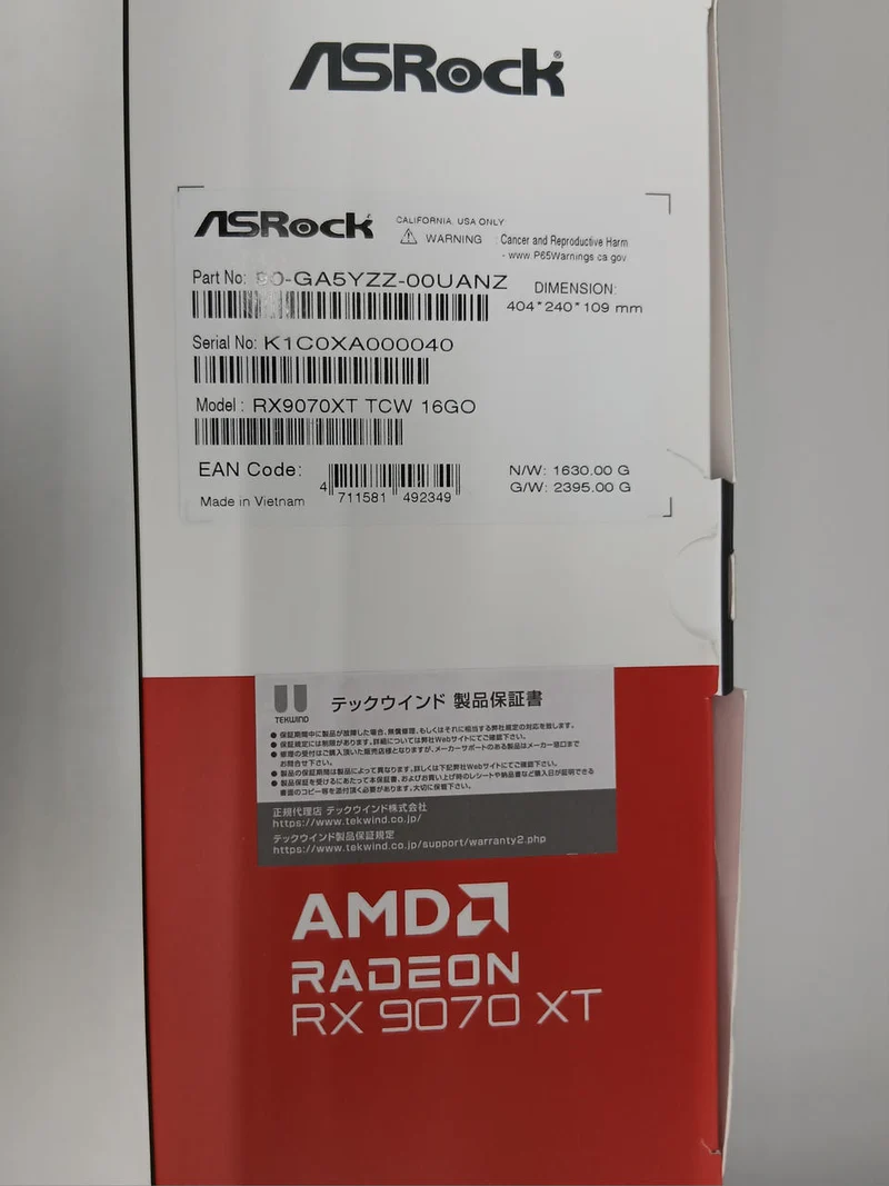 Carte graphique ASROCK RX9070XT TCW 16 Go