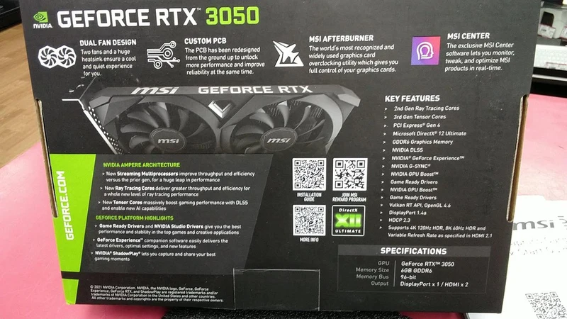 Carte graphique MSI RTX 3050 Ventus 2x 6 Go OC