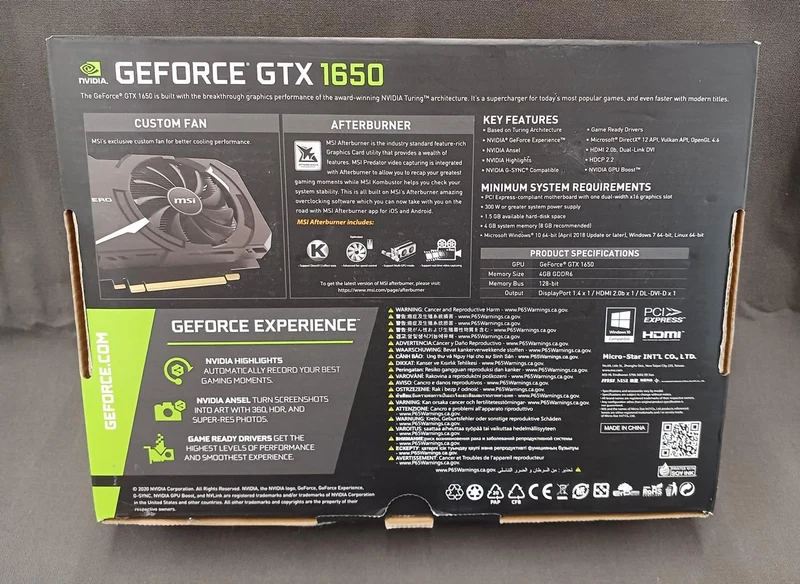Carte graphique NVIDIA GTX1650 D6 AERO ITX J OC