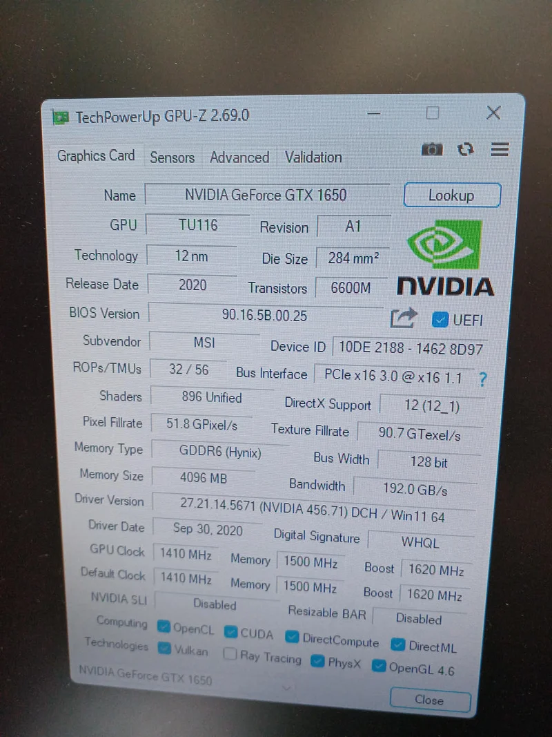 Carte graphique MSI GTX1650 D6 AERO