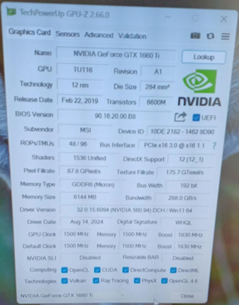 Carte graphique MSI : GTX 1660 Ti Aero ITX 6G OC