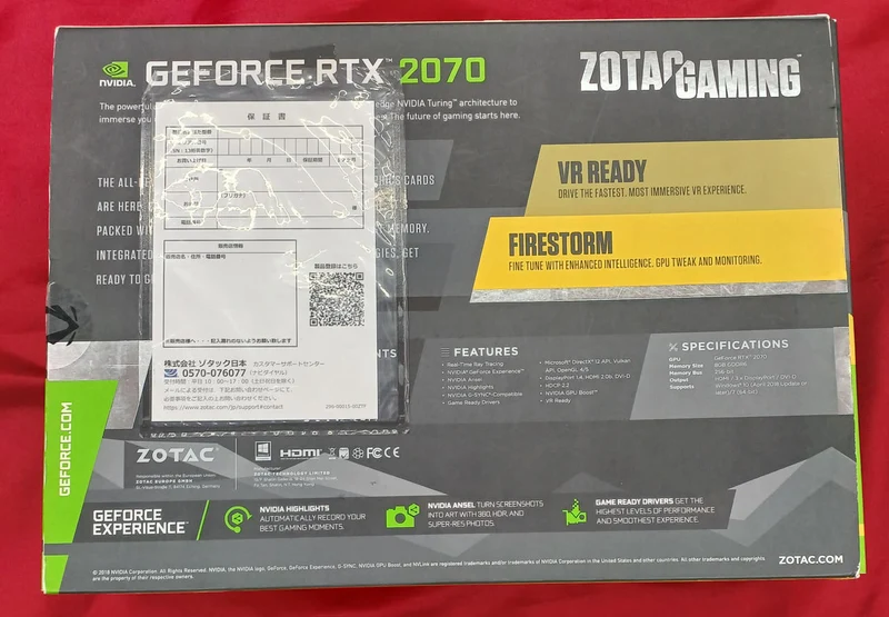 Carte graphique ZOTAC NVIDIA PCI-EXPRESS RTX 2070 8 Go à turbine