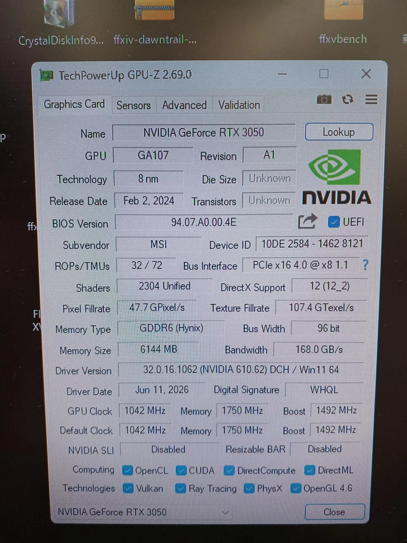 Carte graphique MSI : RTX 3050 VENTUS 2X E 6G OC