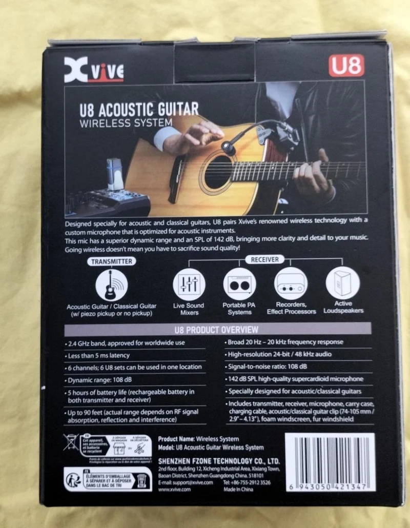 Microphone sans fil XVIVE pour guitare acoustique U8
