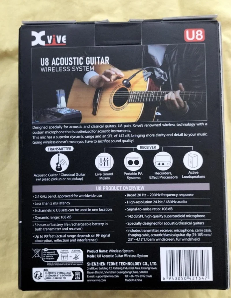 Microphone sans fil XVIVE pour guitare acoustique U8