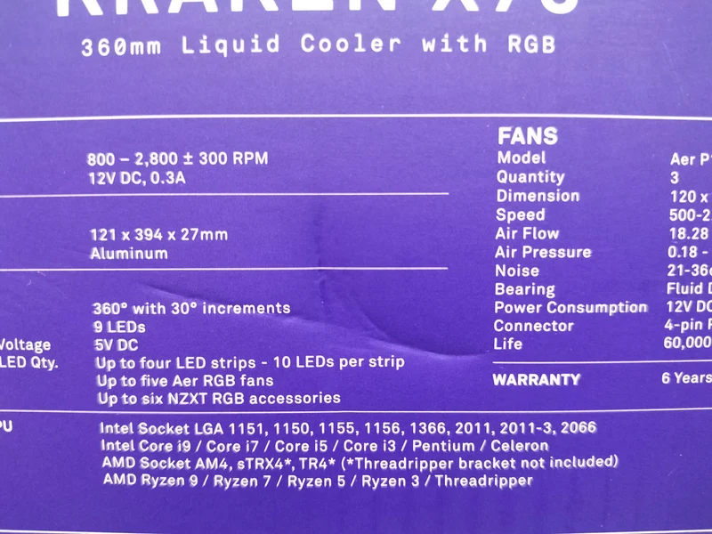 Refroidisseur de processeur à eau NZXT RL-KRX73-01