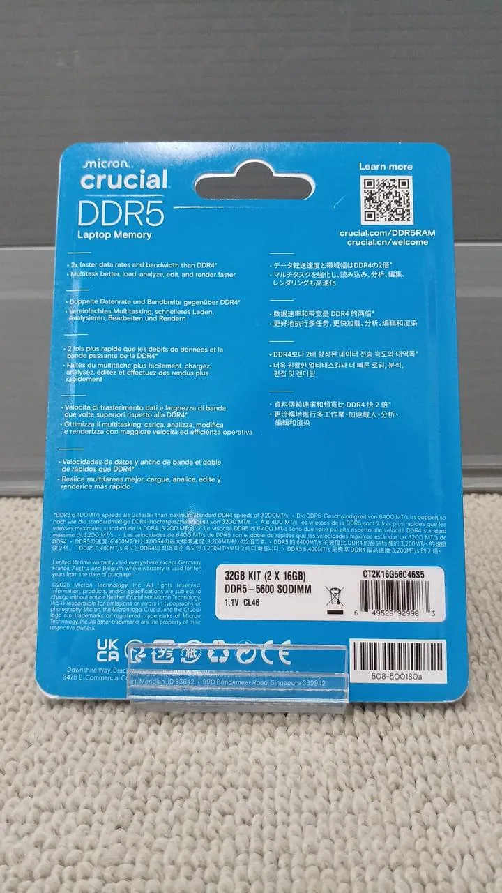 Mémoire CRUCIAL DDR5 DDR5-5600SODIMM