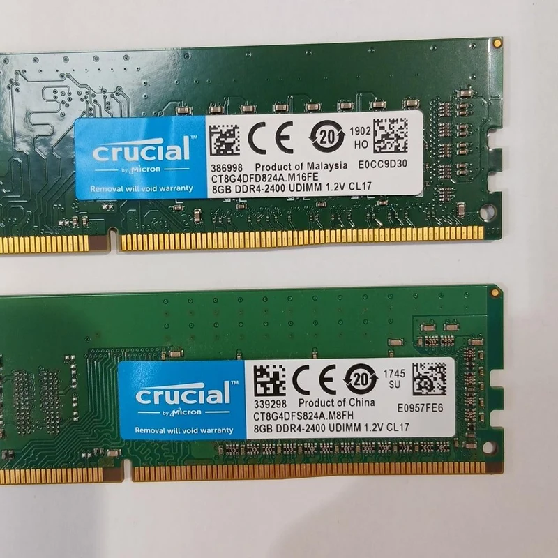 [À DÉCHETER] 2 barrettes de mémoire Crucial DDR4-2400 MHz 8 Go CT8G4DFD824A M16FE