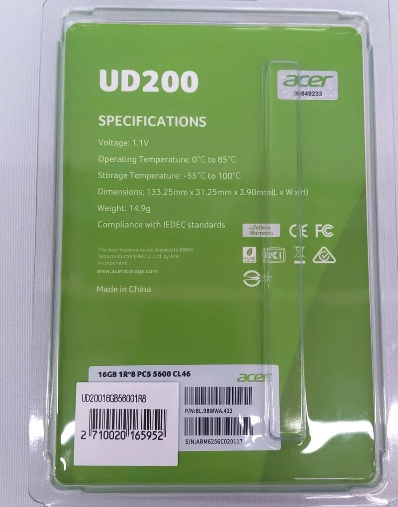 Mémoire PC ACER DDR5 U-DIMM