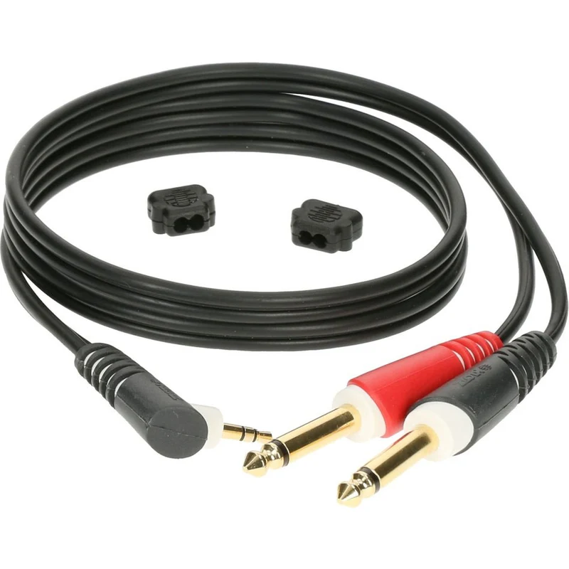 CABLE Y NOIR 2M MINI JACK 3P 90 - 2X JACK 2P CONTACT EN OR