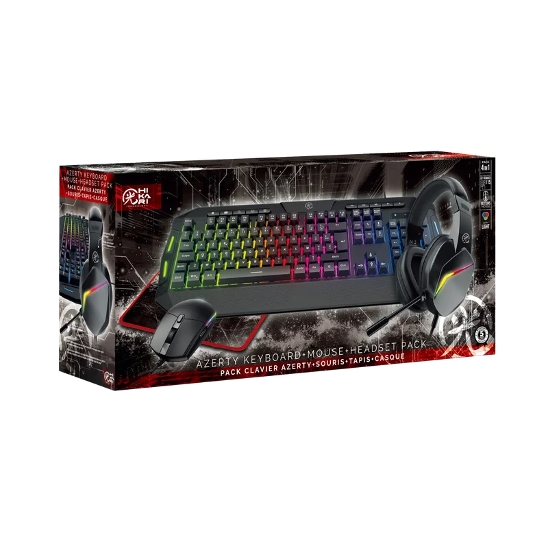 Pack RGB 4en1 pour PC : Clavier + Souris + Tapis de souris + Casque