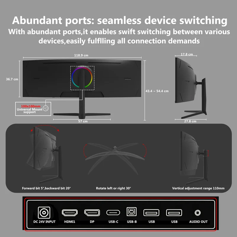 Z-EDGE UG49W 49" 165Hz 32:9 DQHD Curved Gaming Monitor