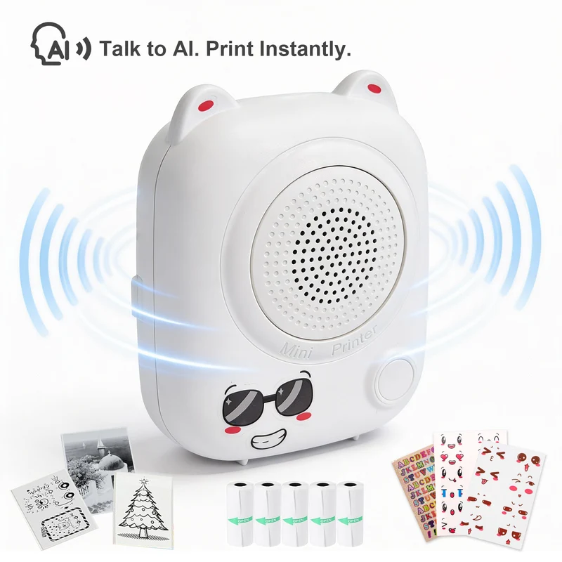 AI Mini Printer Sticker Print Portable Thermal Inkless Maker Bluetooth Pocket Instant Printing for School Office Home for Study Note,Journal,DIY,Gift
