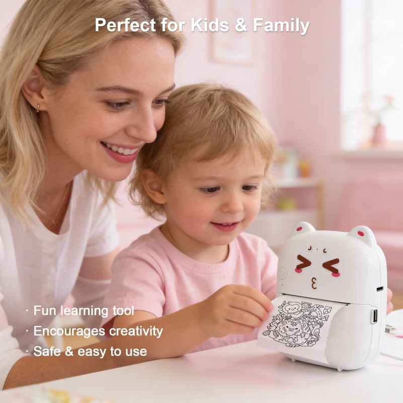 AI Mini Printer Sticker Print Portable Thermal Inkless Maker Bluetooth Pocket Instant Printing for School Office Home for Study Note,Journal,DIY,Gift