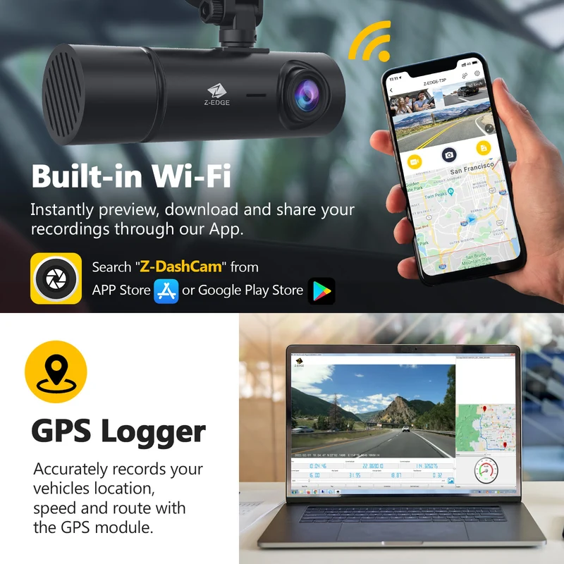 Refurbished: T3P 3-Channel Touch Screen 4K Dash Cam, 4K+1080P Front and Inside, 1600P+1080P+1080P Car Camera, WiFi&App Connection, IR Night Vision, Super Capacitor, Support 512GB Max (64GB Card Included)