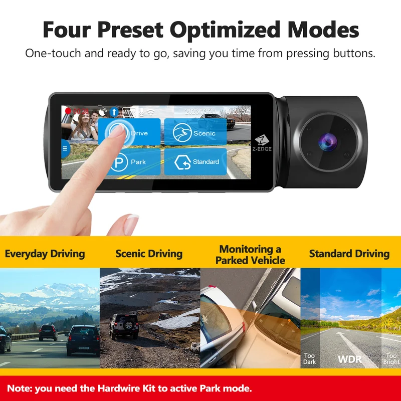 Refurbished: T3P 3-Channel Touch Screen 4K Dash Cam, 4K+1080P Front and Inside, 1600P+1080P+1080P Car Camera, WiFi&App Connection, IR Night Vision, Super Capacitor, Support 512GB Max (64GB Card Included)