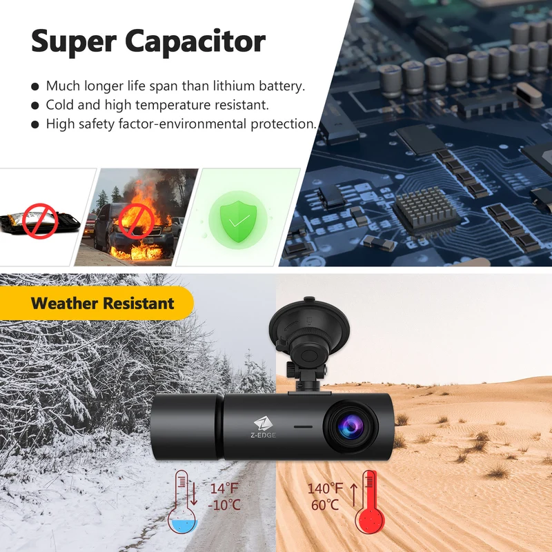 Refurbished: T3P 3-Channel Touch Screen 4K Dash Cam, 4K+1080P Front and Inside, 1600P+1080P+1080P Car Camera, WiFi&App Connection, IR Night Vision, Super Capacitor, Support 512GB Max (64GB Card Included)