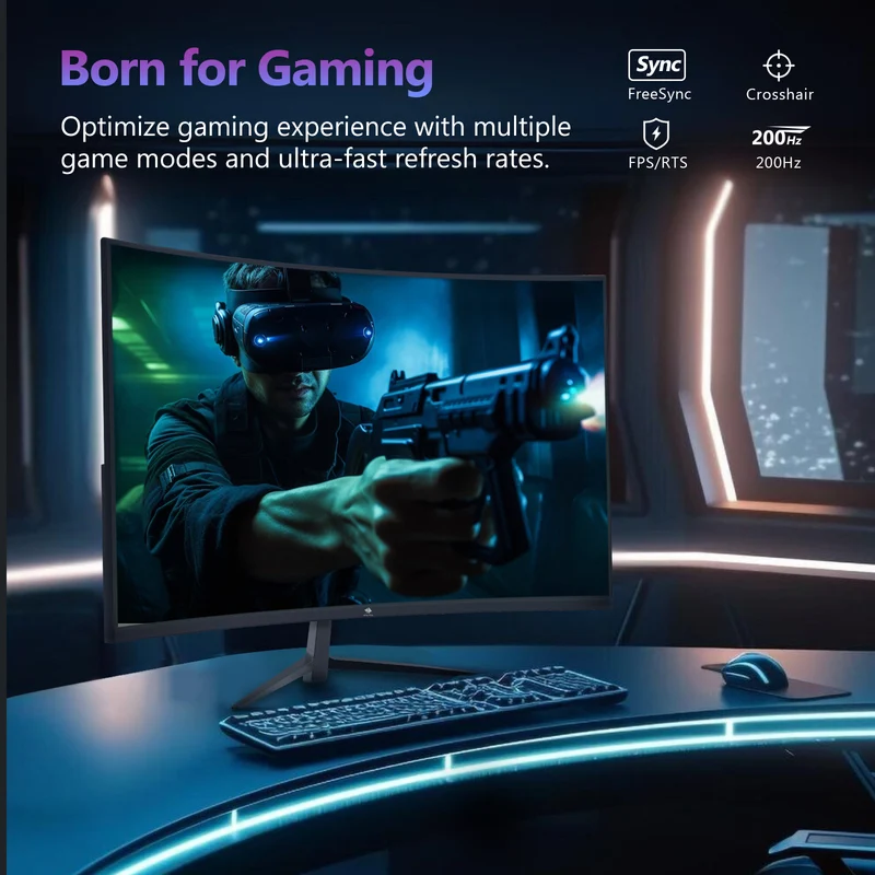 Refurbished: Z-EDGE 27” 200Hz Curved Gaming Monitor 1ms Full HD 1080P HDMI & DP Port Support Universal Mount