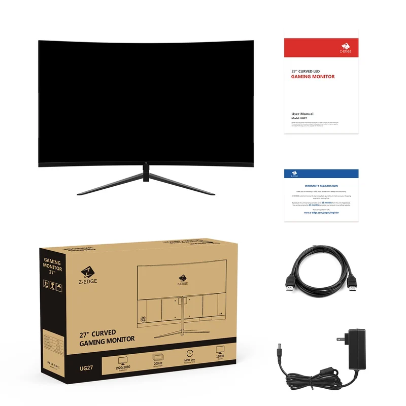 Refurbished: Z-EDGE 27” 200Hz Curved Gaming Monitor 1ms Full HD 1080P HDMI & DP Port Support Universal Mount