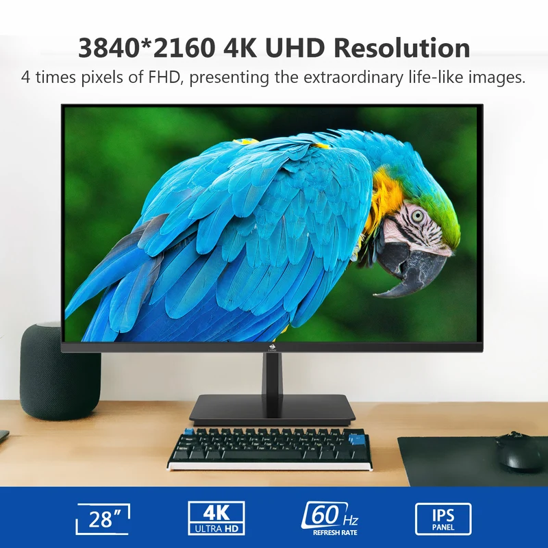 Refurbished: 28" 4K IPS Monitor UHD 3840x2160 120Hz, HDMI DP Port Eye-Care Tech