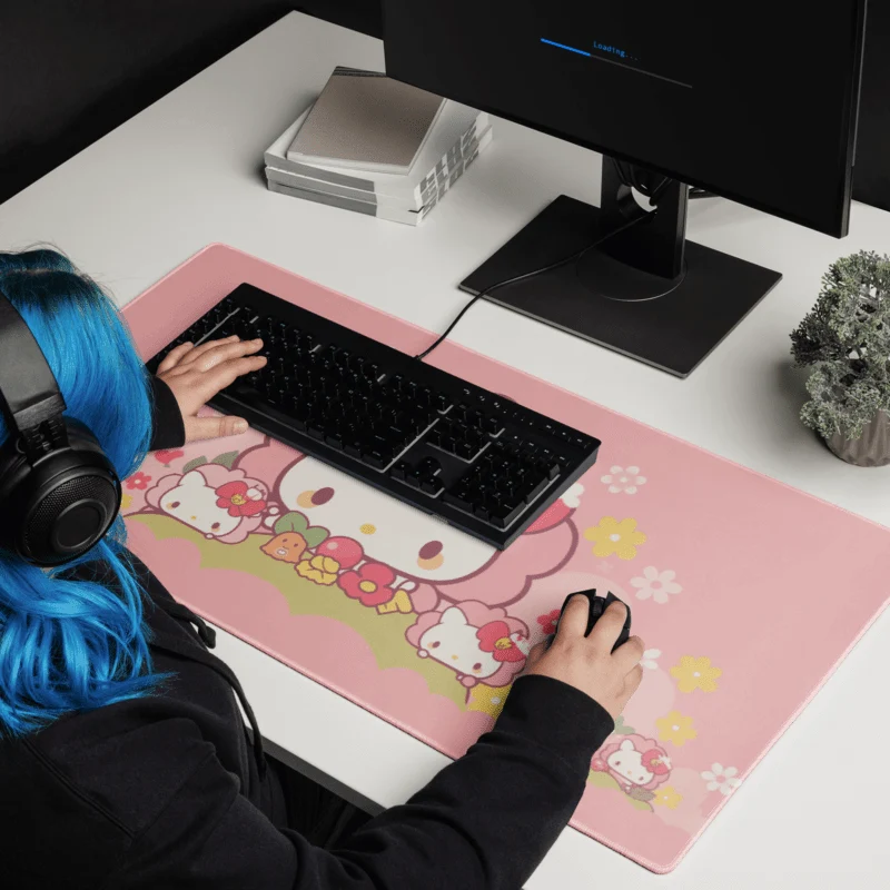 Tapis De Souris Kawai Chaton Rose & Petites Fleurs
