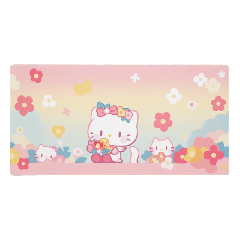 Tapis De Souris Kawai Chaton Rose & Fleurs