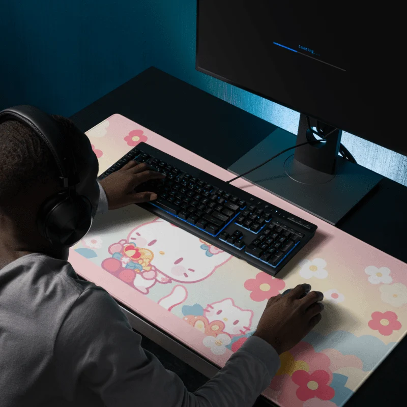 Tapis De Souris Kawai Chaton Rose & Fleurs
