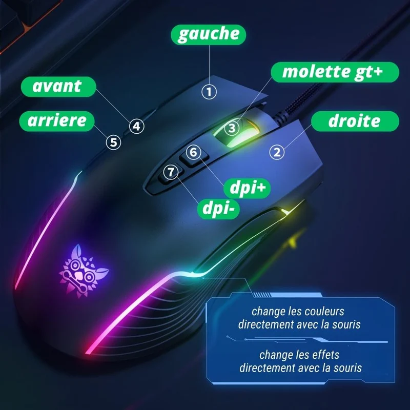 Souris Gaming TMAX - 7 Couleurs RGB