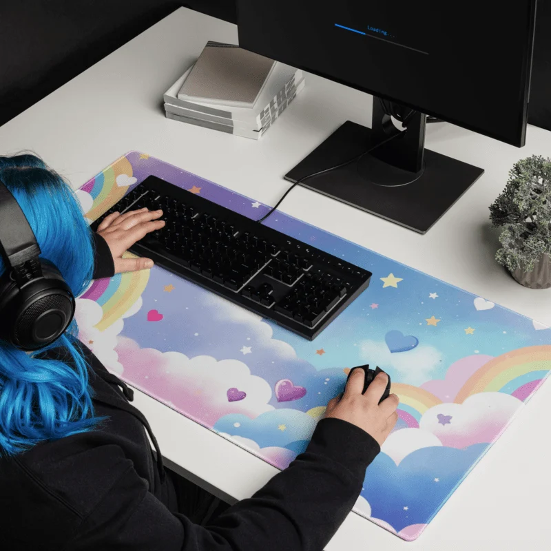 Tapis De Souris Kawaii Arc-en-Ciel et Nuages Féeriques