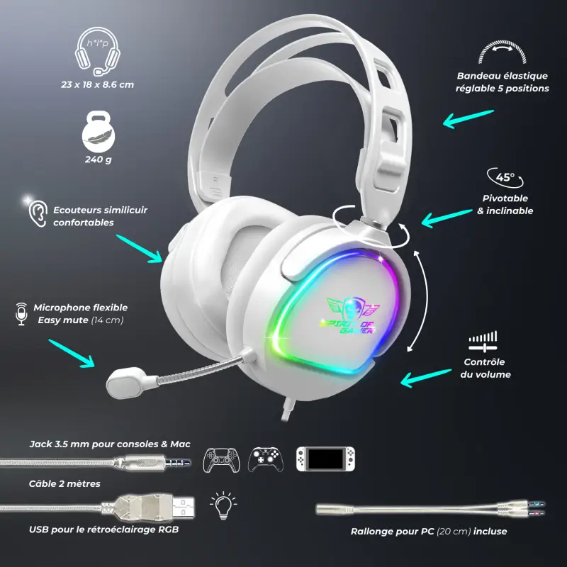 Casque Gamer PRO-H6 Artic