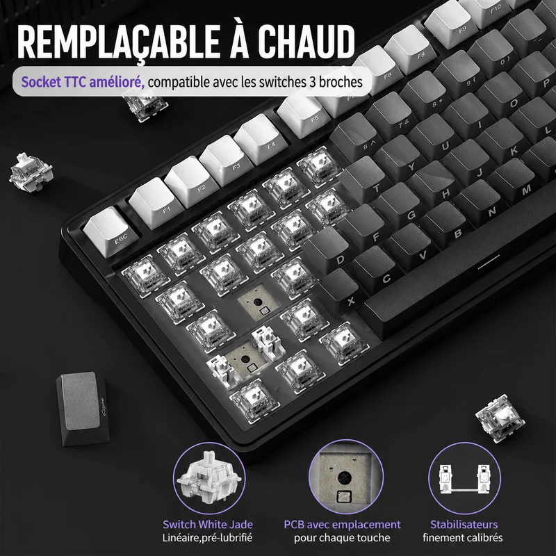 Clavier Gamer Sans Fil Noir Dégradé Qwerty