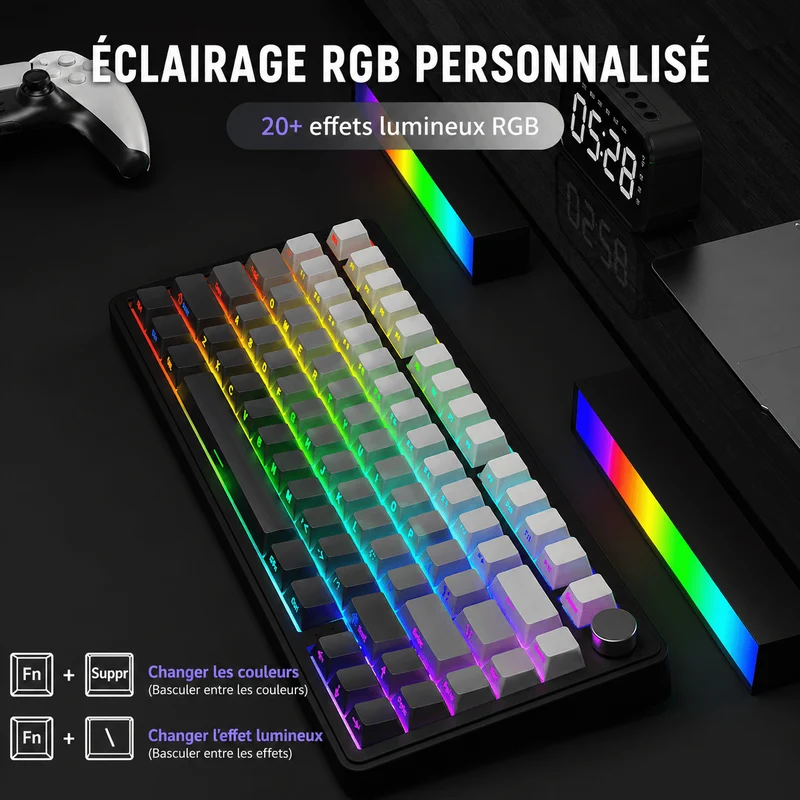 Clavier Gamer Sans Fil Noir Dégradé Qwerty
