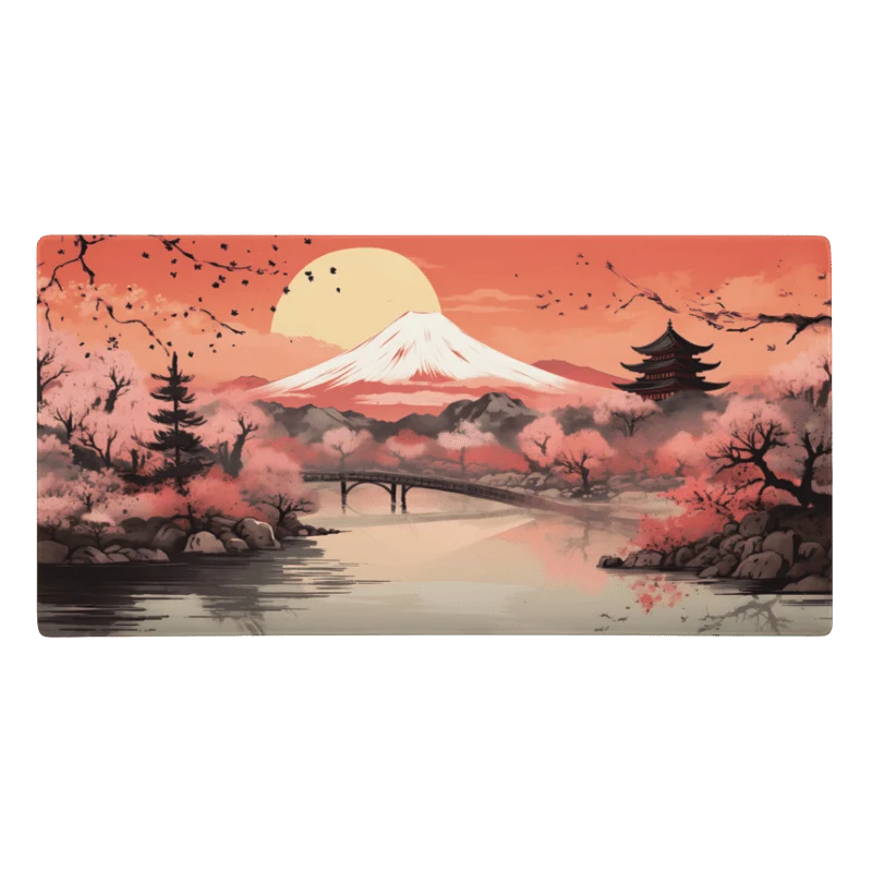 Tapis De Souris Japonais Mont Fuji Soleil Rose