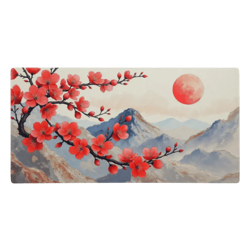 Tapis De Souris Japonais Fleurs De Cerisier Rouge