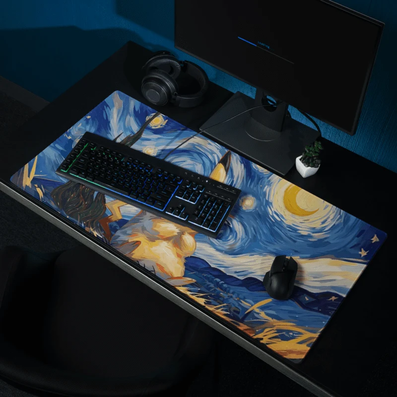 Tapis De Souris Gamer Créature Jaune Électrique Nuit Étoilée