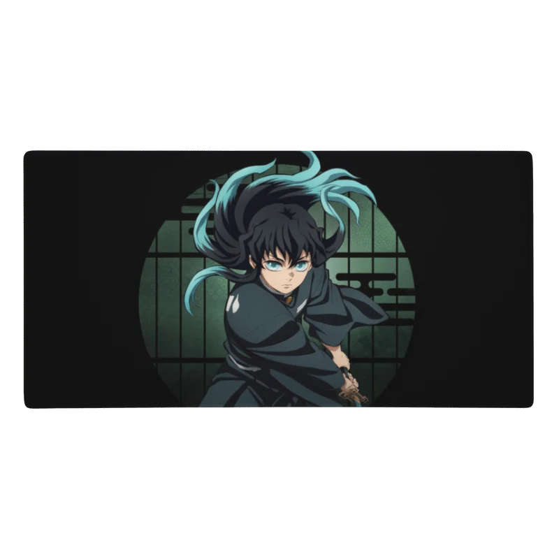 Tapis De Souris Manga Démon Guerrier Mèches Turquoise