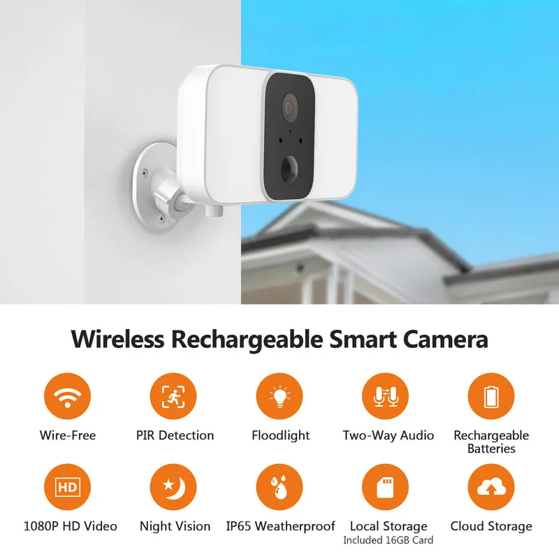 SL01 Wireless Floodlight Camera with Solar Panel, Includes 16GB MicroSD Card