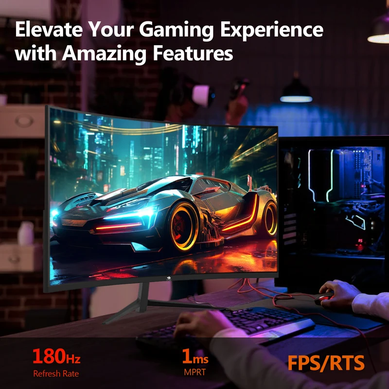 Refurbished: Z-EDGE 24 Inch Curved Gaming Monitor 180Hz 1ms Full HD 1080P HDMI & DP Port Support Universal Wall Mount