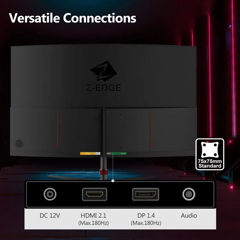 Refurbished: Z-EDGE 24 Inch Curved Gaming Monitor 180Hz 1ms Full HD 1080P HDMI & DP Port Support Universal Wall Mount