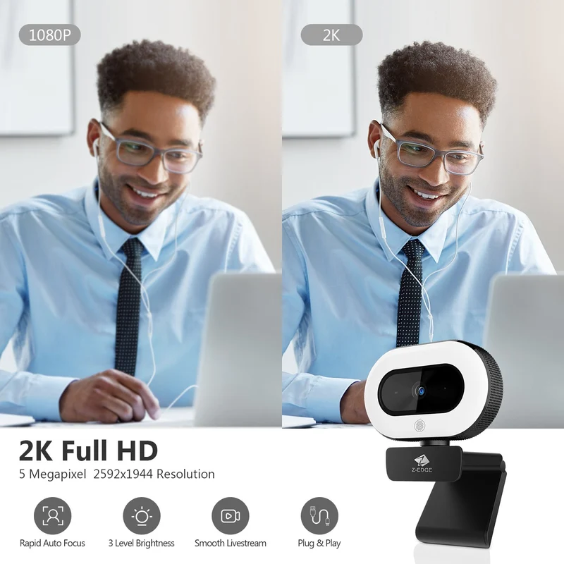 ZW560S Ring Light QHD 2K Stream Webcam 5.0 Mega pixels