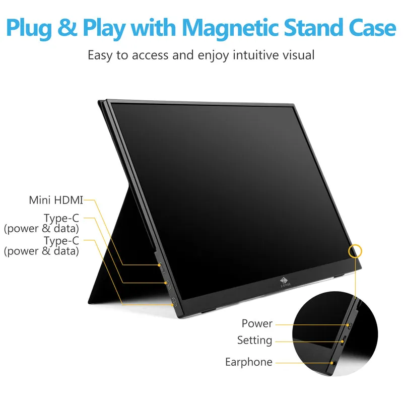 Z-EDGE Ultra1 15.6" FHD 60Hz IPS Portable Monitor USB-C HDMI Included Magnetic Case