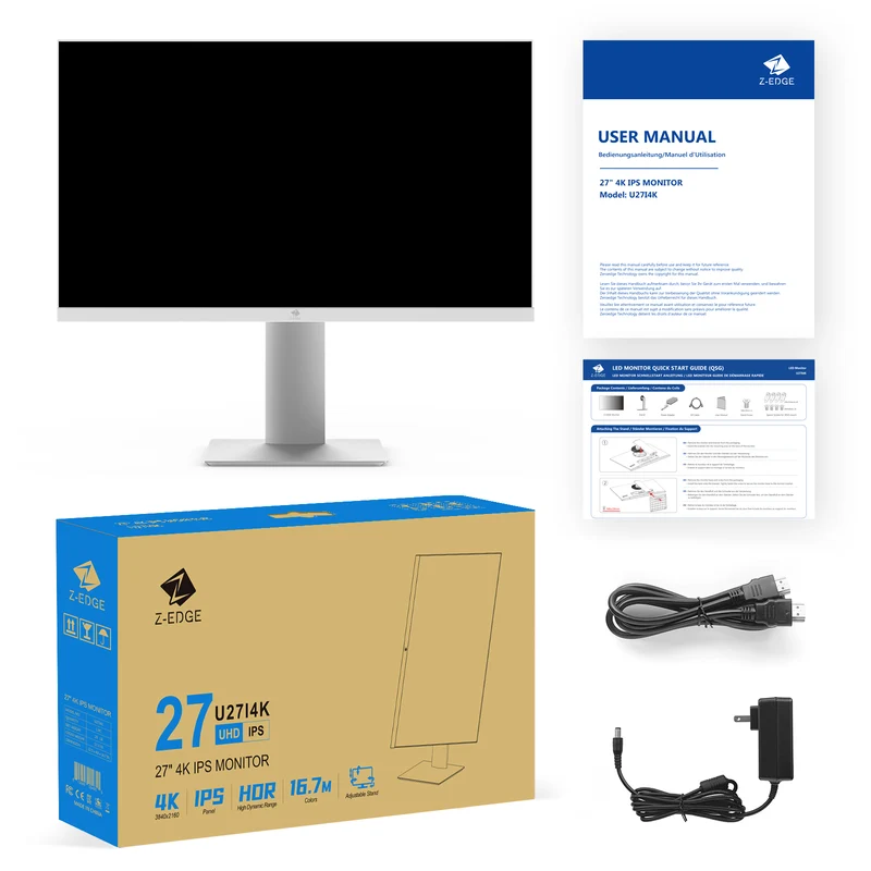 Z-EDGE U27I4K 27" 4K IPS Monitor, Adjustable Stand, 90 Degree Rotation