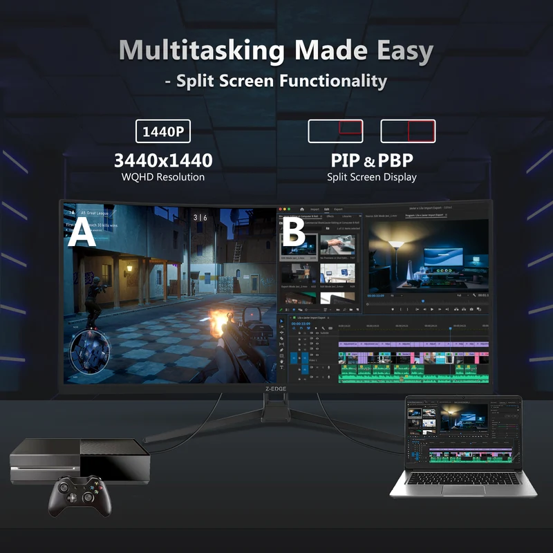 Z-EDGE UG34 34" 165Hz QHD Ultrawide Curved Gaming Monitor